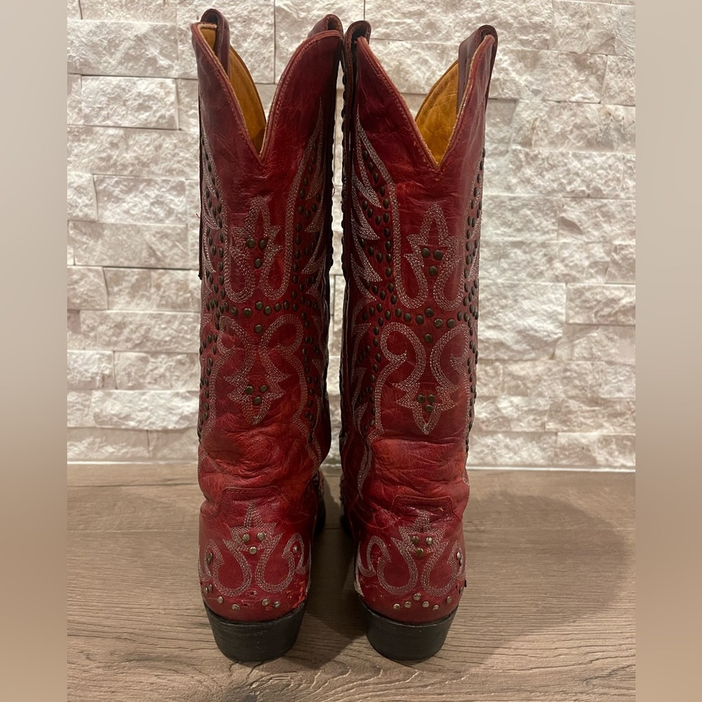 OLD GRINGO Red Embroidered Western Studded Cowboy Boots - Picture 4 of 14